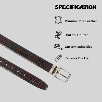 Drake Elite Hand-Burnished Croc Full-Grain Leather Men Model Infographics Mahogany Brown