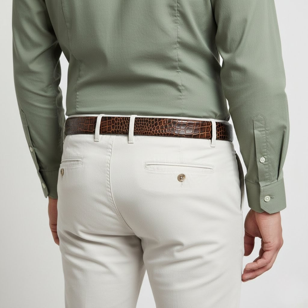 Drake Elite Hand-Burnished Croc Full-Grain Leather Men Model Rear Burnt Cognac