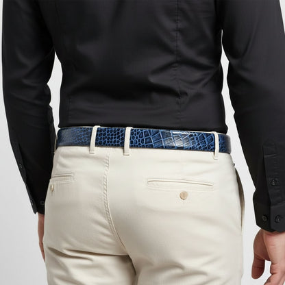 Drake Elite Hand-Burnished Croc Full-Grain Leather Men Model Rear Steel Blue