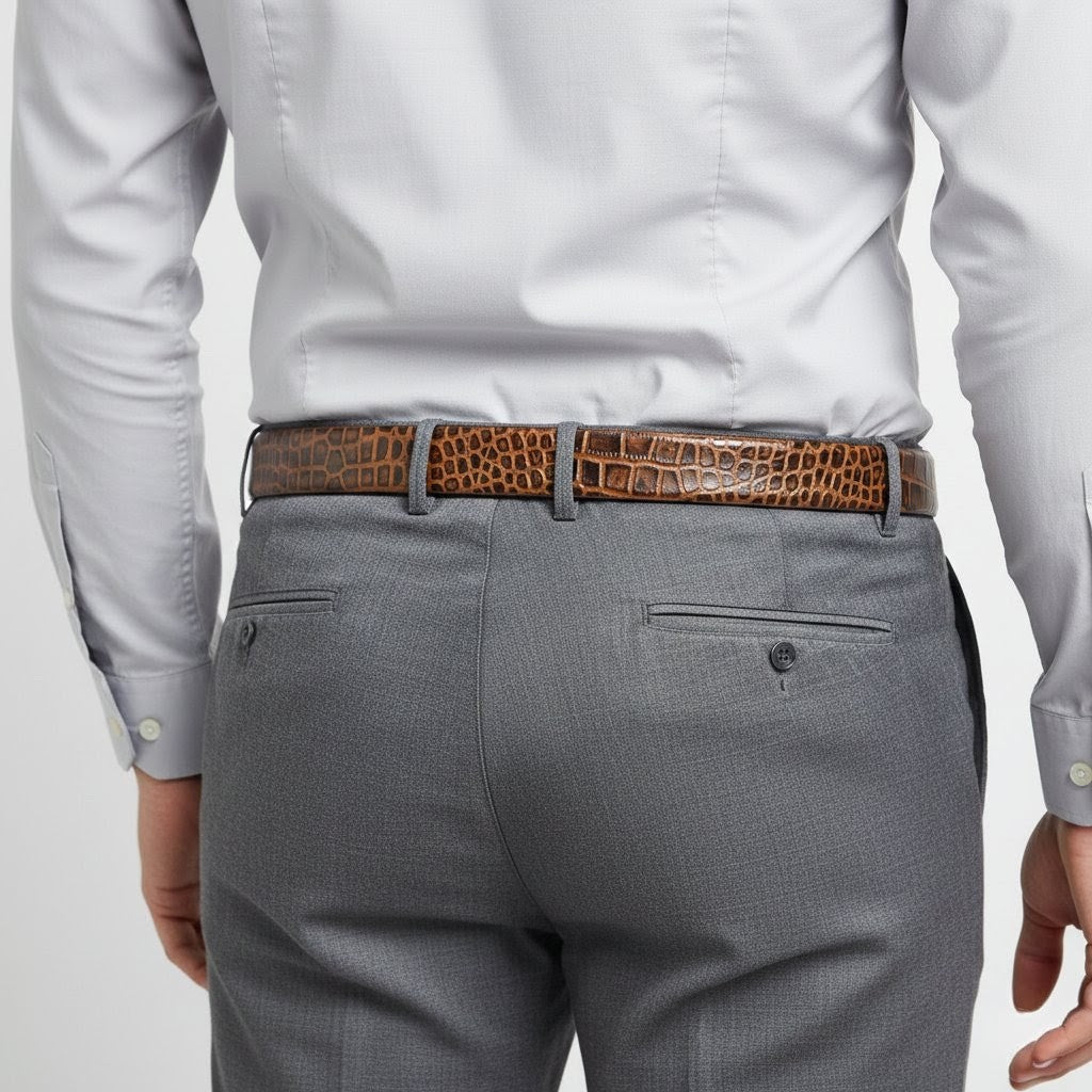 Drake Elite Hand-Burnished Croc Full-Grain Leather Men Model Rear Tan