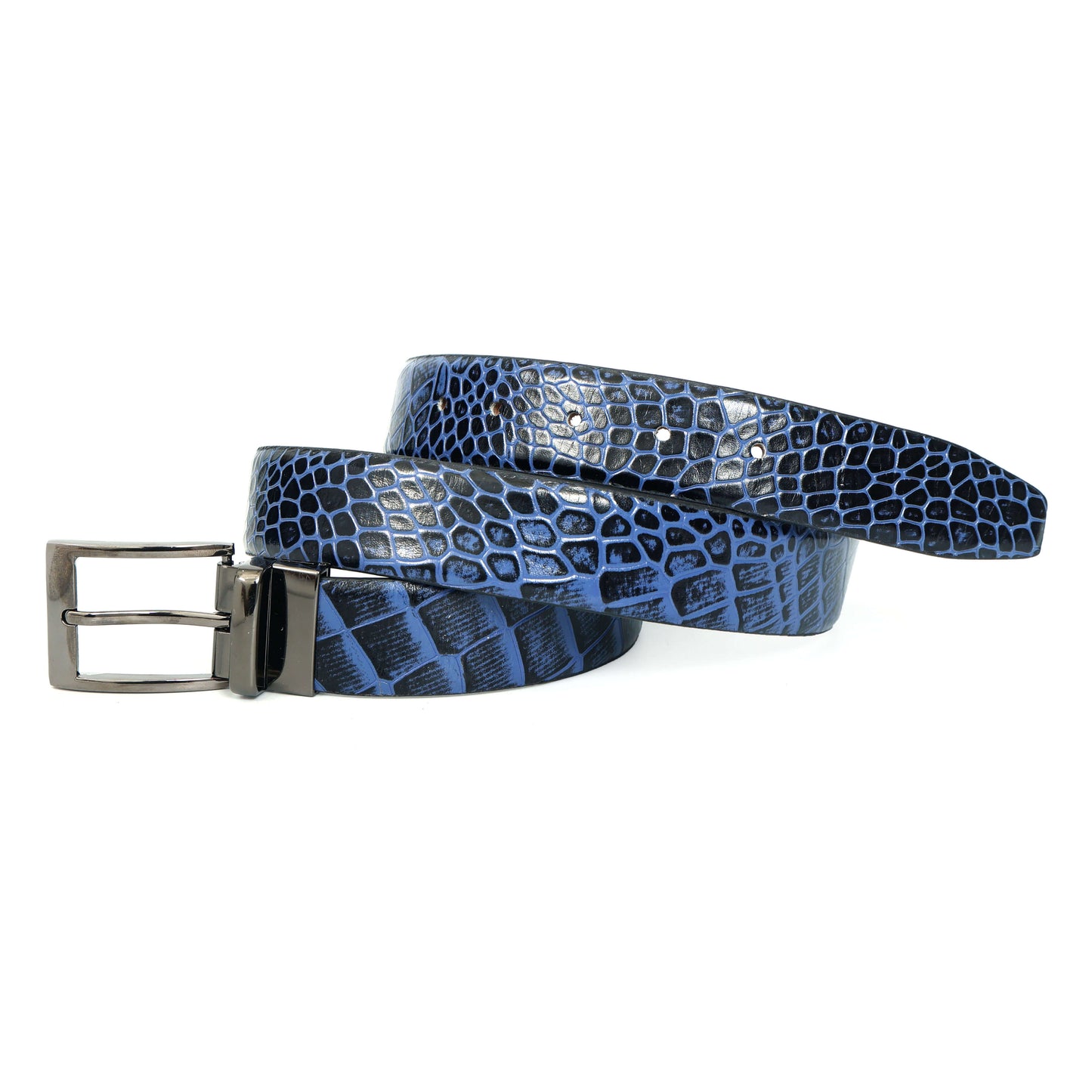 Drake Elite Hand-Burnished Croc Full-Grain Leather Men Rolled Steel Blue