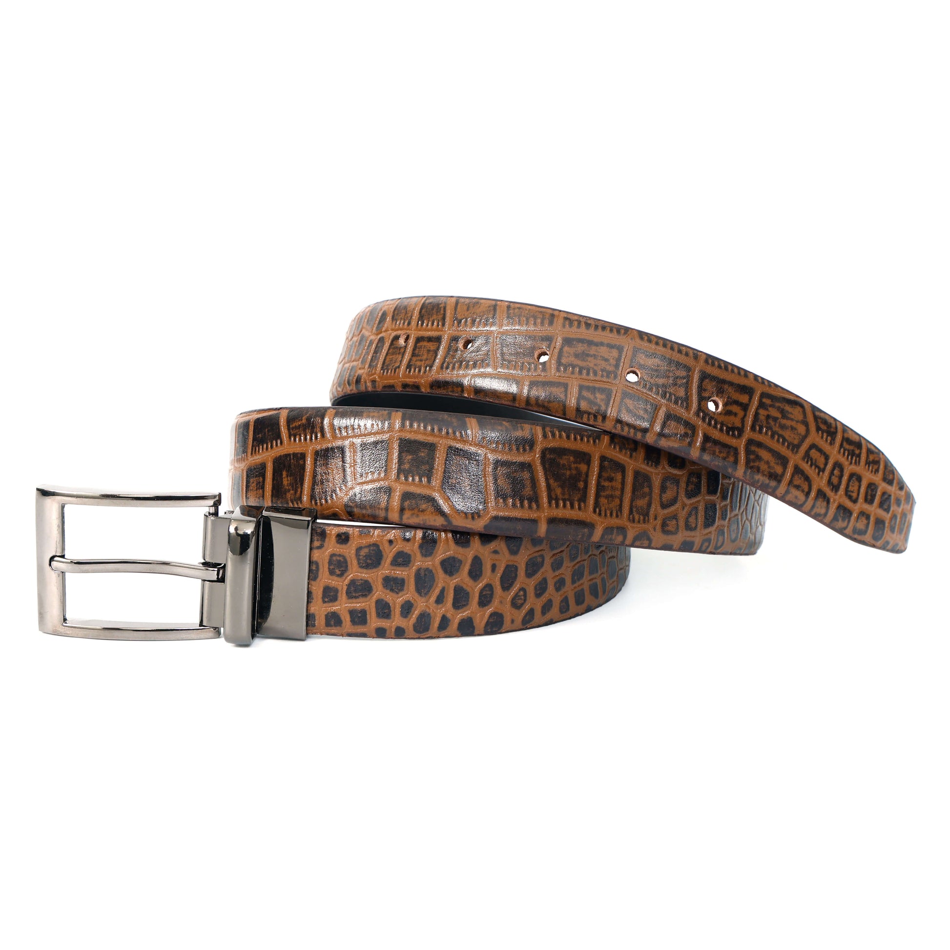 Drake Elite Hand-Burnished Croc Full-Grain Leather Men Rolled Tan