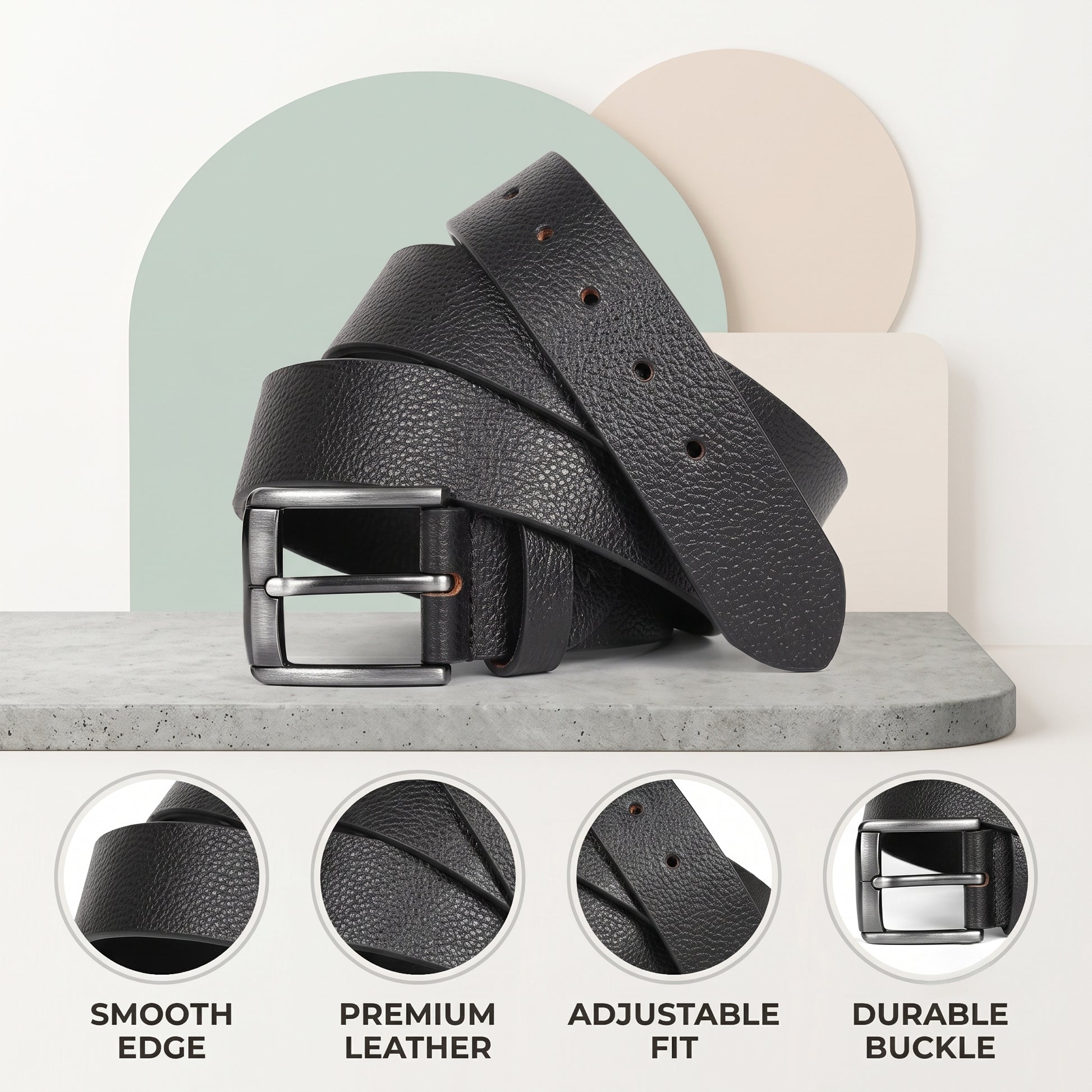 Forge Full-Grain Formal Leather Belt for Men Infographic Black