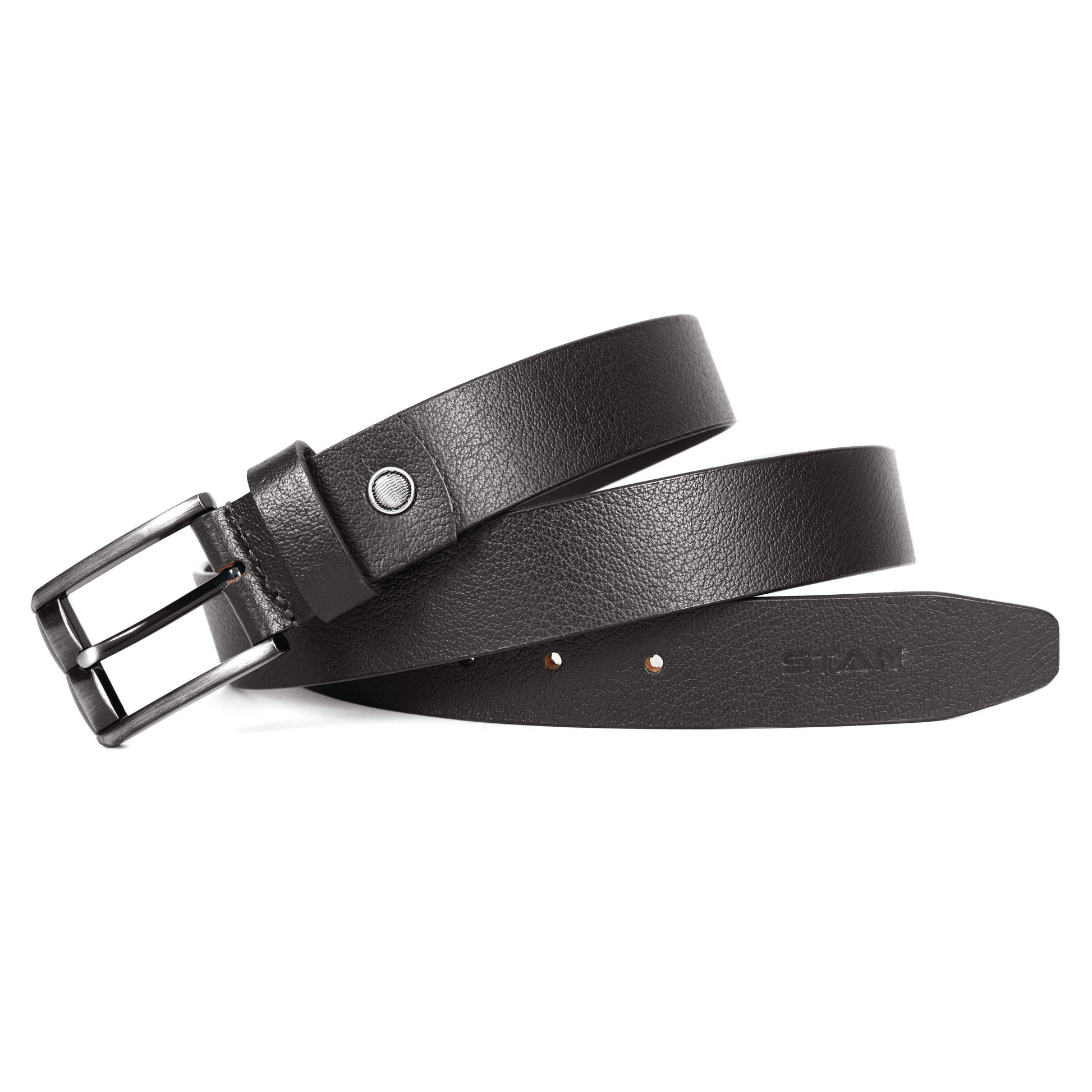 Forge Full Grain Mens Leather Belt Coiled Flat Lay Black