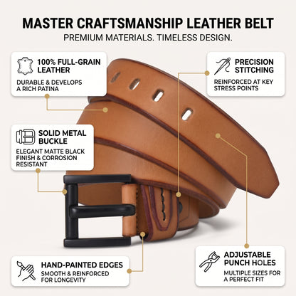 Foster Elite Full Grain Natural Smooth Finish Leather Belt Infographic Camel Tan