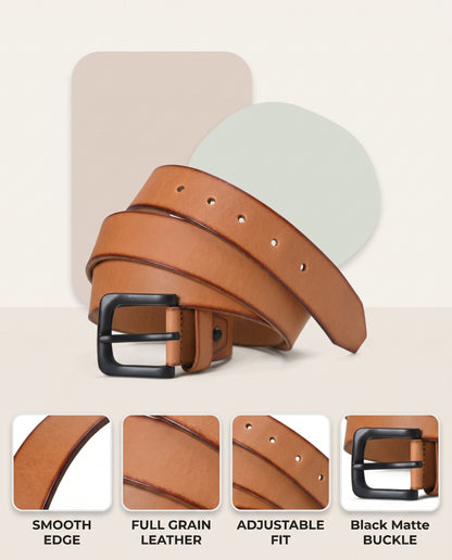 Foster Men's Full Grain Leather Belt Natural Smooth Finish Infographic Camel Tan