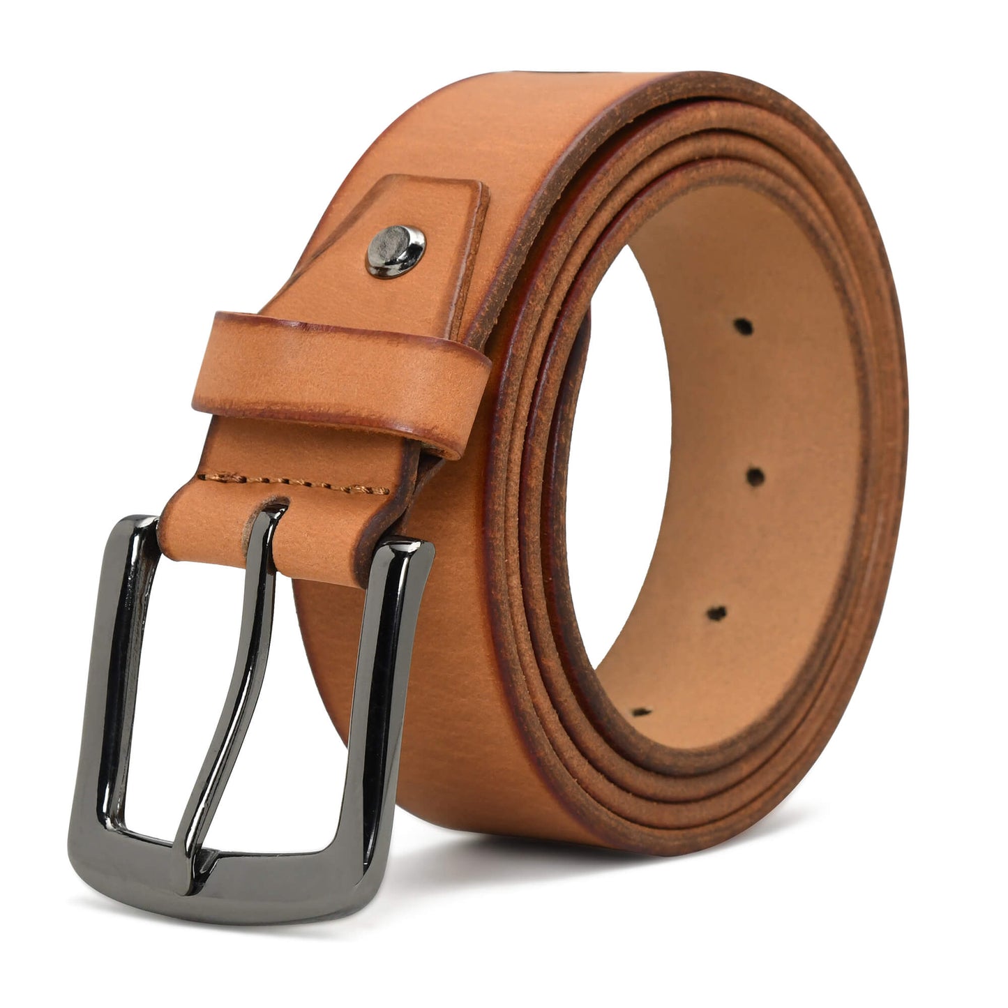 Foster Mens Full Grain Leather Natural Smooth Finish Belt Black Nickel Camel Tan