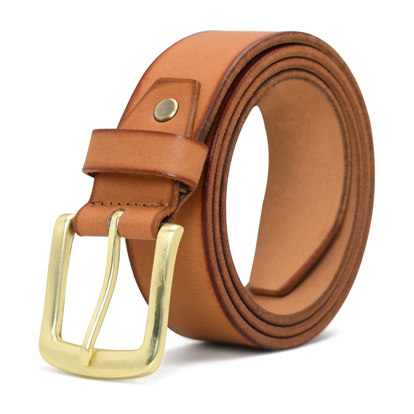 Foster Mens Full Grain Leather Natural Smooth Finish Belt Brush Gold Camel Tan