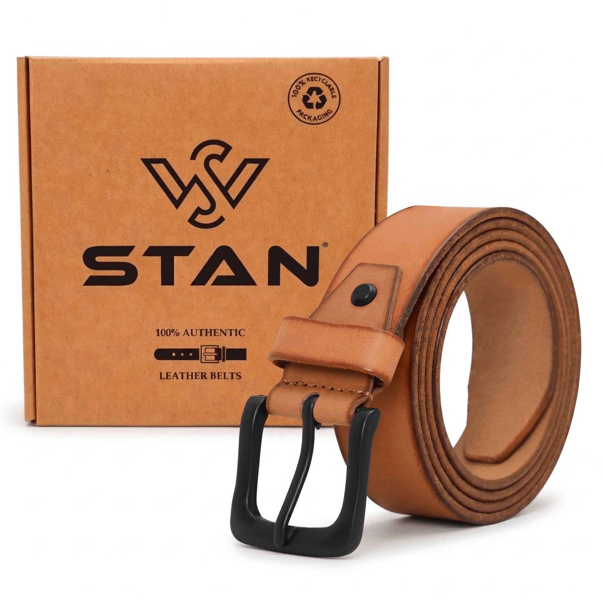 Foster Mens Full Grain Leather Natural Smooth Finish Belt with Box Camel Tan