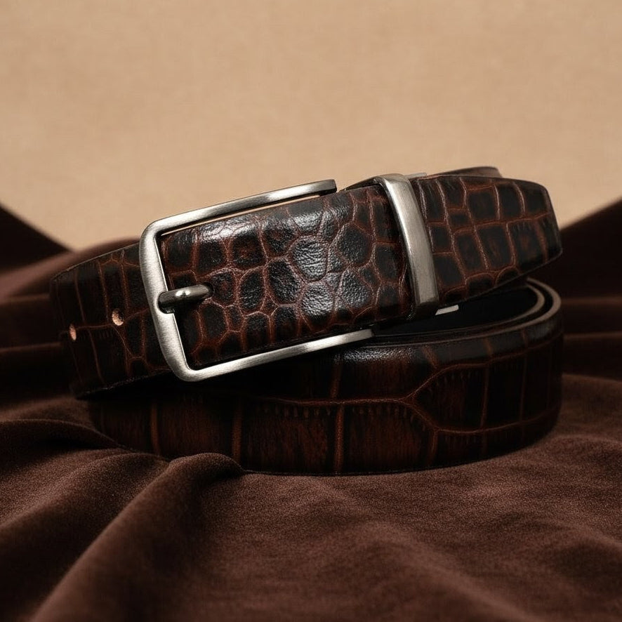 Drake Elite Hand Burnished Full Grain Croc Embossed Leather Belt for M ...