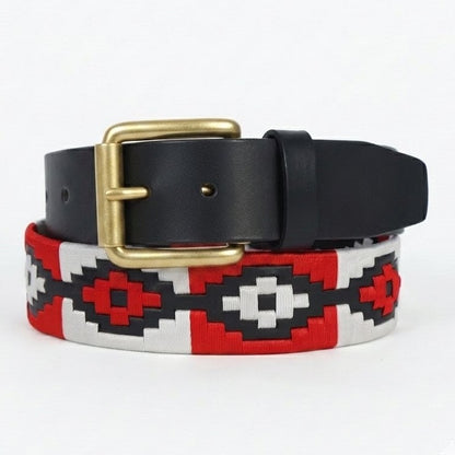 Blaze Polo Men's Full Grain Leather Belt Hand Woven Pampa Design Nickel Buckle