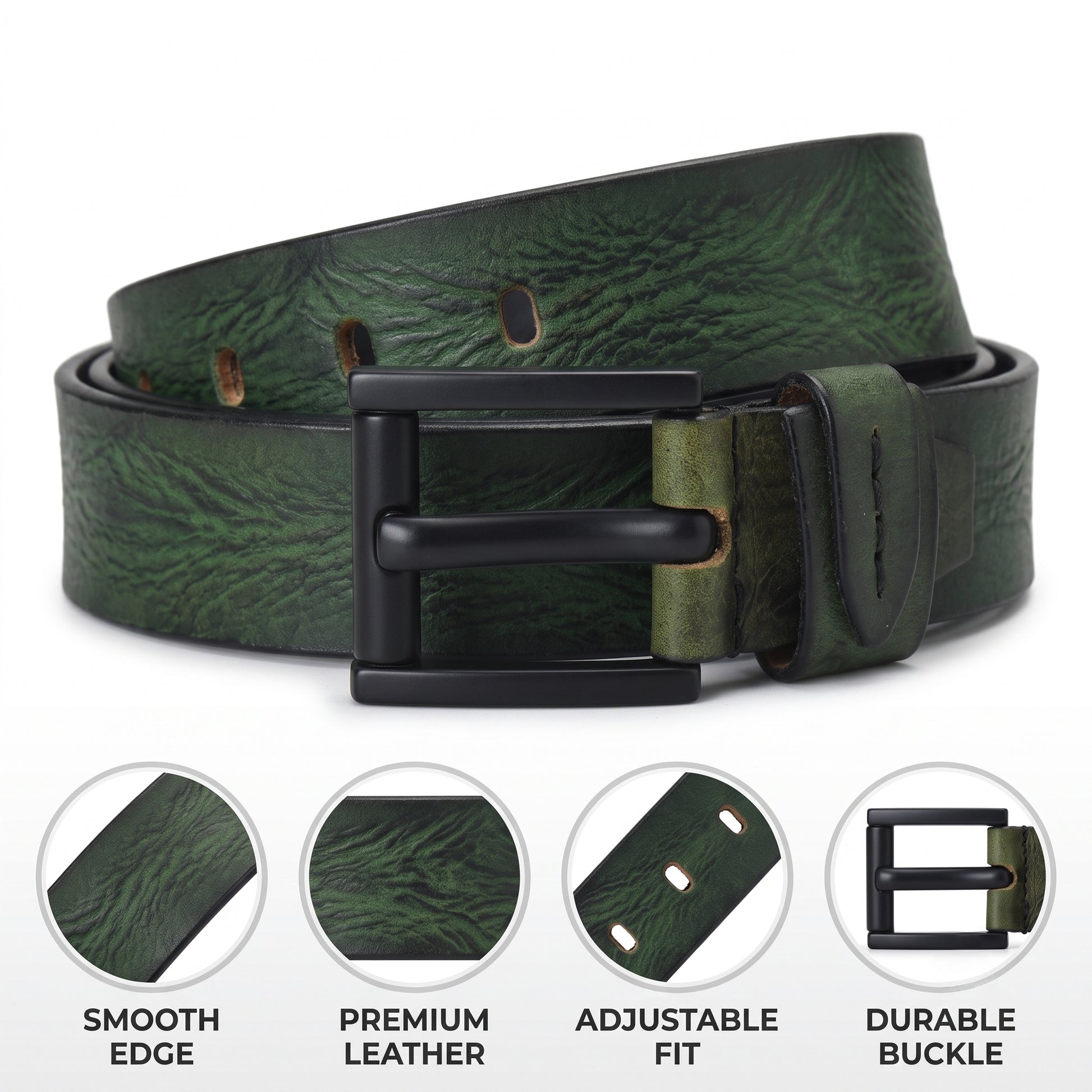 Hammer Elite Mens Full Grain Hand Finished Leather Belt Infographic  Antique Green