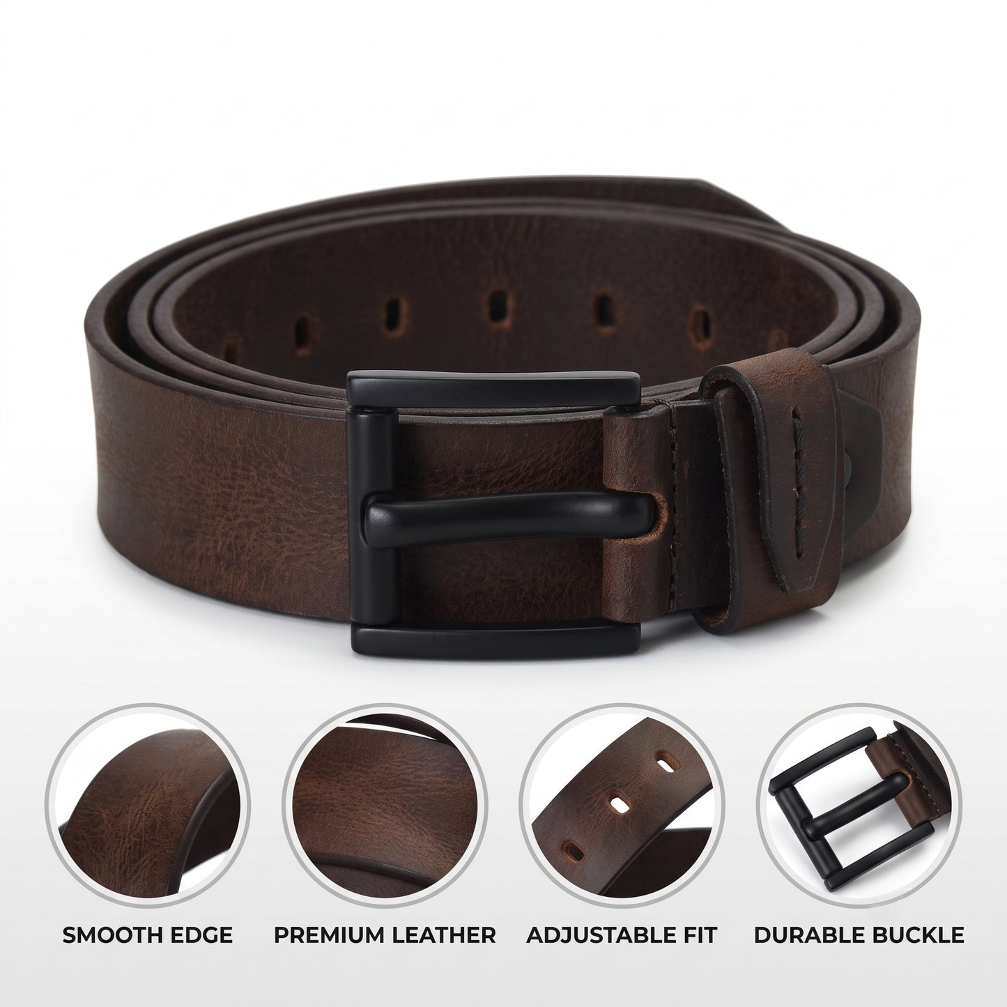 Hammer Elite Mens Full Grain Hand Finished Leather Belt Infographic Ironwood Brown
