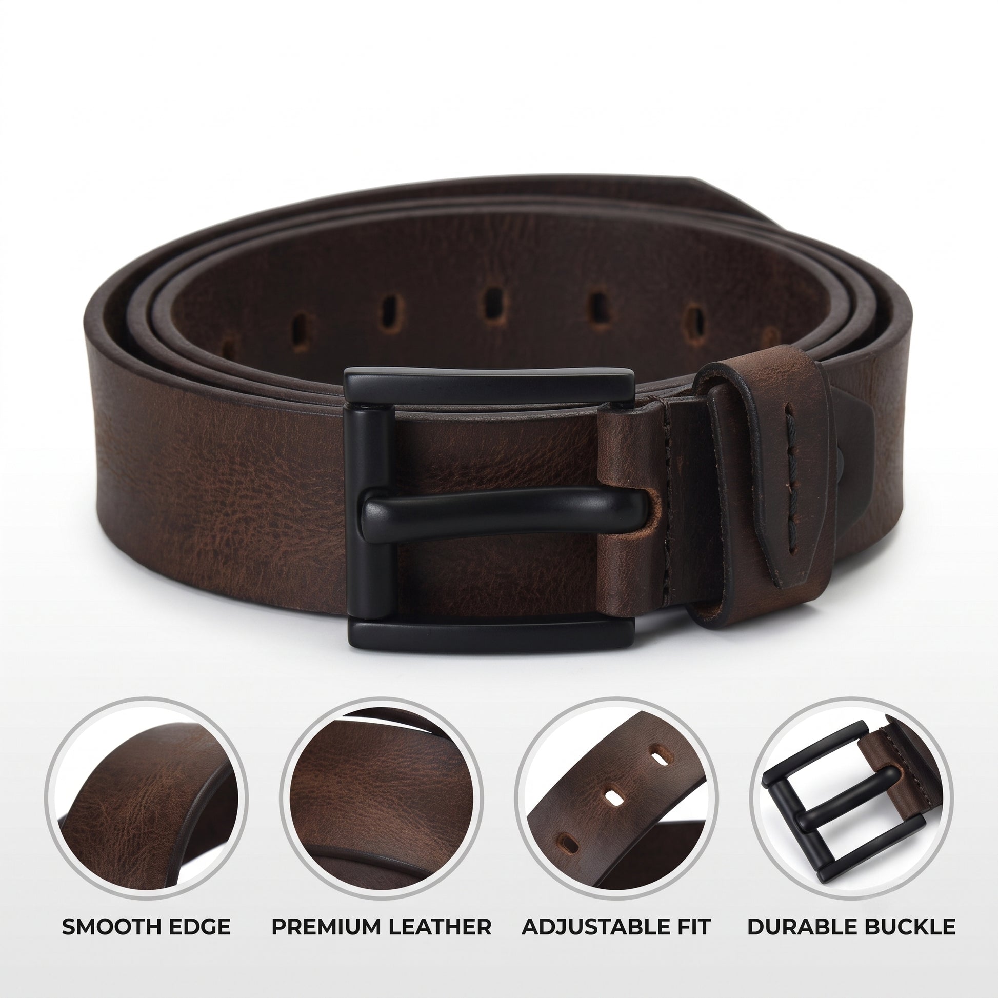 Hammer Elite Mens Full Grain Hand Finished Leather Belt Infographic Ironwood Brown