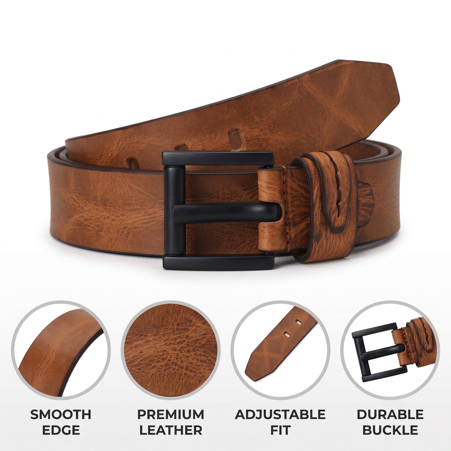 Hammer Elite Mens Full Grain Hand Finished Leather Belt Infographic Saddle Tan
