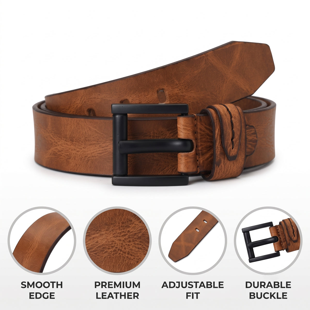 Hammer Elite Mens Full Grain Hand Finished Leather Belt Infographic Saddle Tan