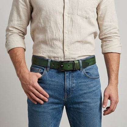 Hammer Elite Mens Full Grain Leather Belt Model Wear Antique Green