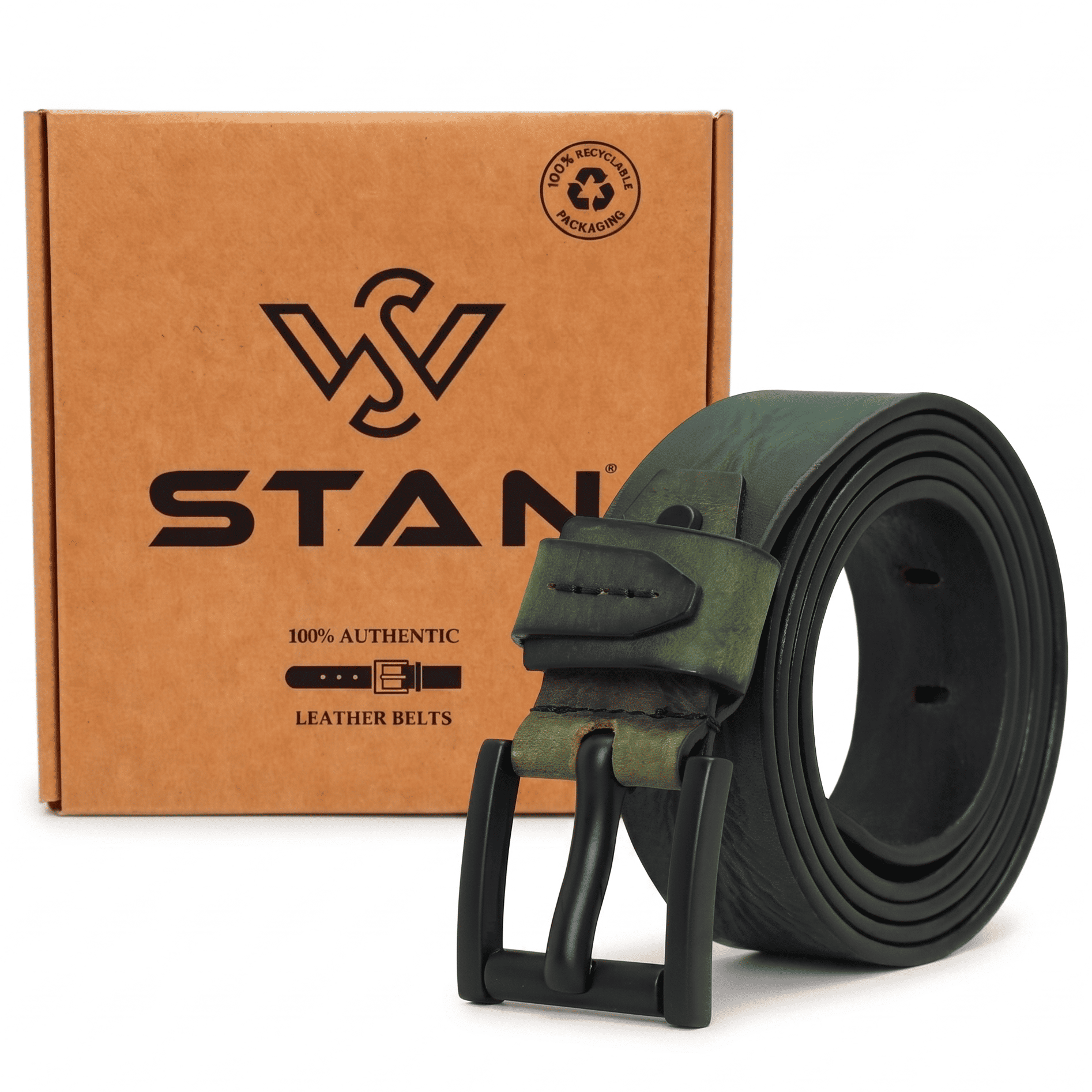 Hammer Elite Mens Full Grain Leather Belt with Box Antique Green