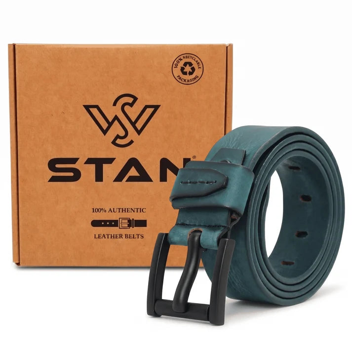 Hammer Elite Mens Full Grain Leather Belt with Box Teal Blue 