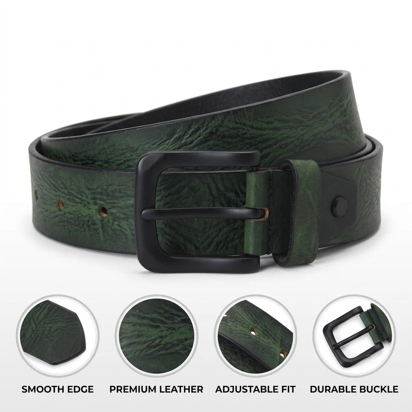 Hammer Full Grain Hand Finished Leather Belt for Men Infographic Antique Green