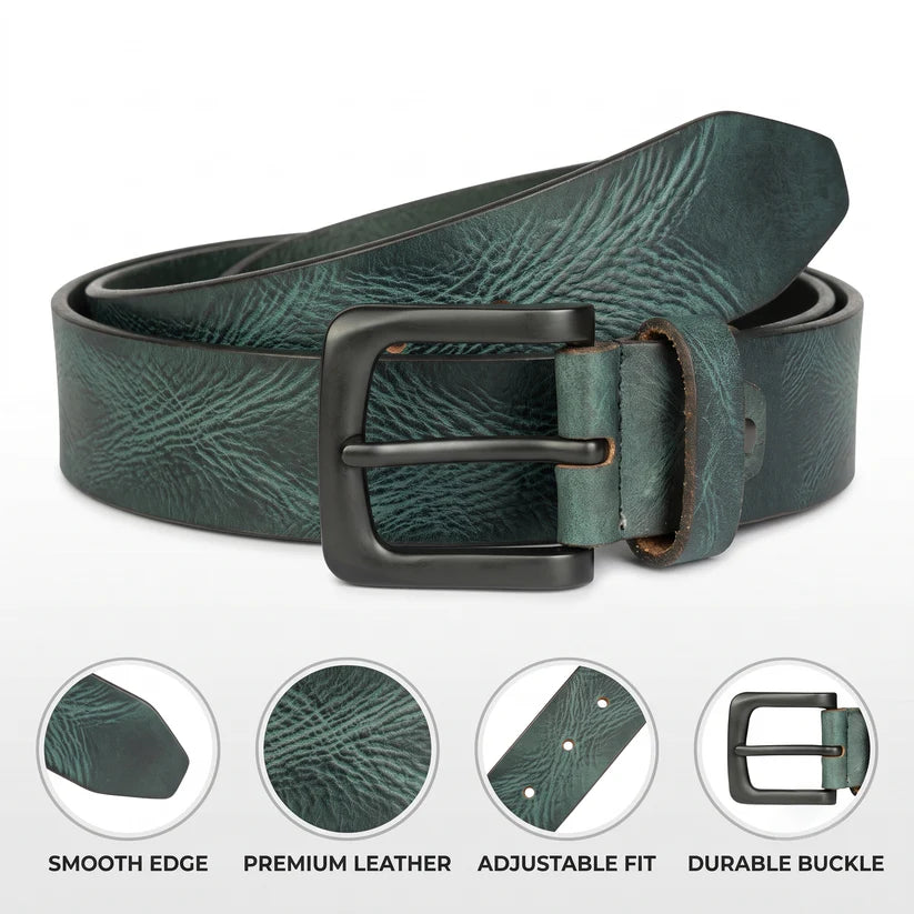 Hammer Full Grain Hand Finished Leather Belt for Men Infographic Teal Blue