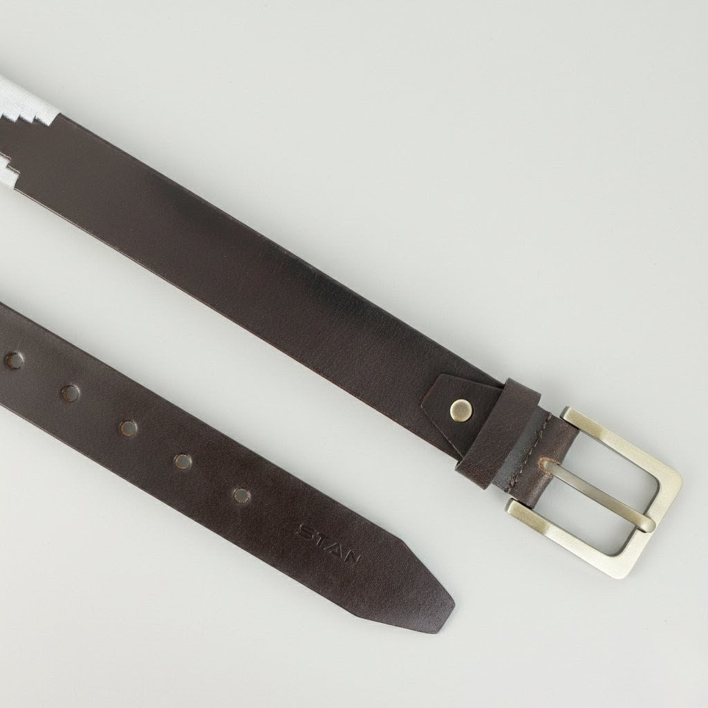 Harbor Polo Mens Leather Belt with Pampa Diamond Flat layed Espresso Brown