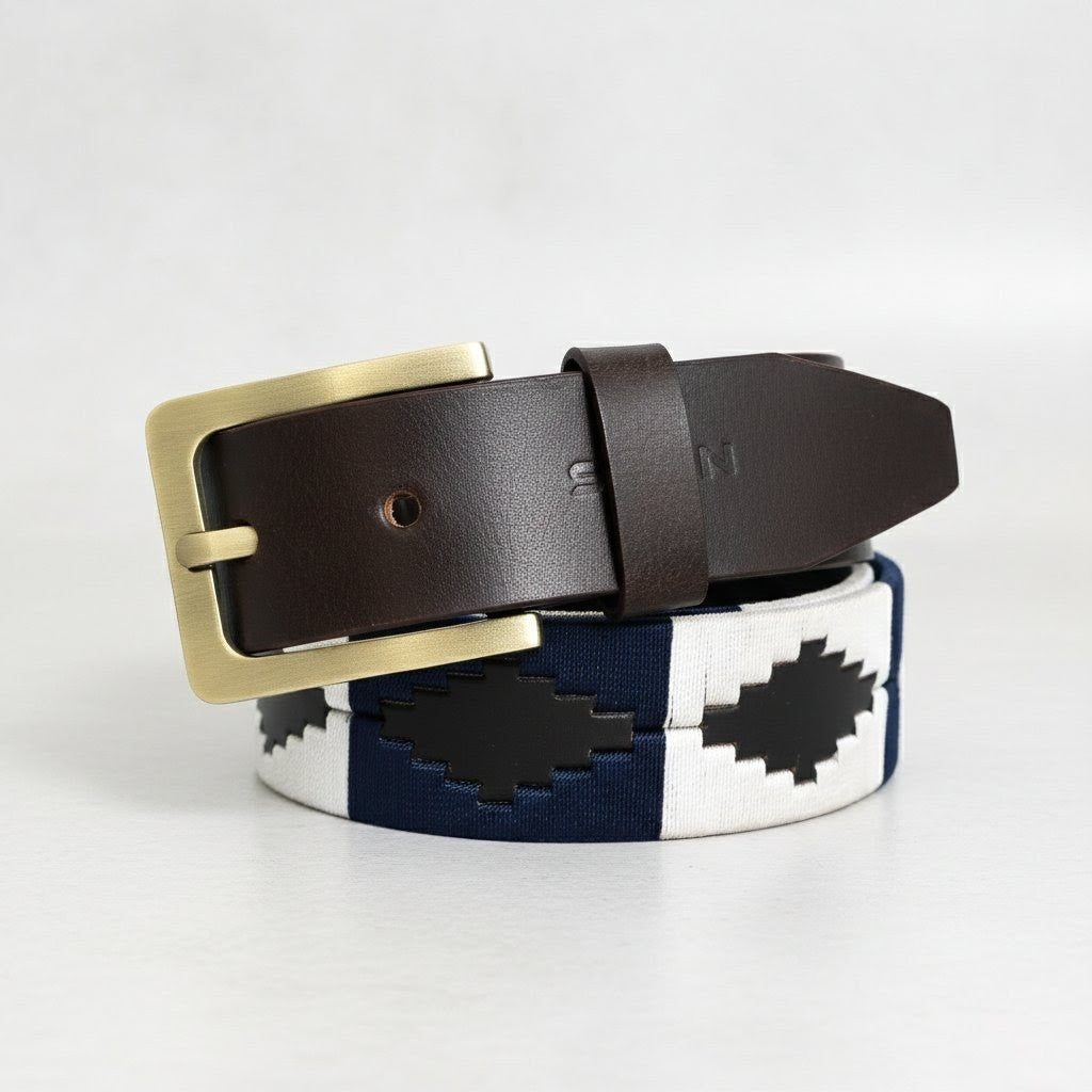 Harbor Polo Mens Leather Belt with Pampa Diamond Main Espresso Brown