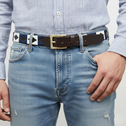 Harbor Polo Mens Leather Belt with Pampa Diamond Model Front Espresso Brown