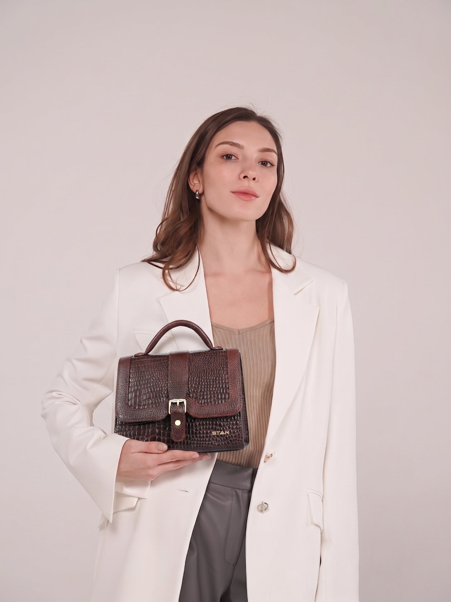 Jasmin Croco Leather Satchel Handbag Model With Hand bag Oxblood Brown
