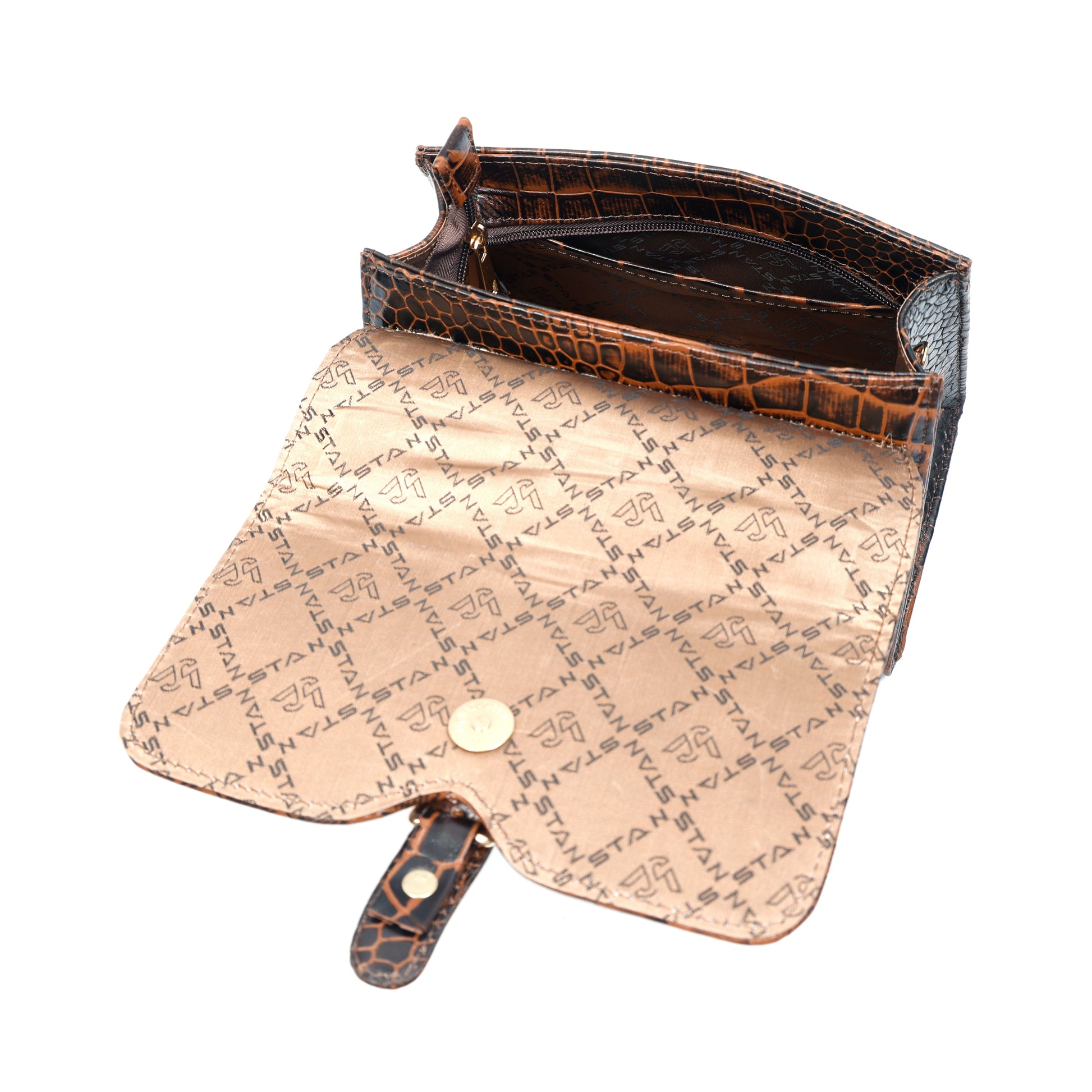 Jasmin Elite Hand-Burnished Croc Leather Mini Satchel 1 compartment Burnt Cognac