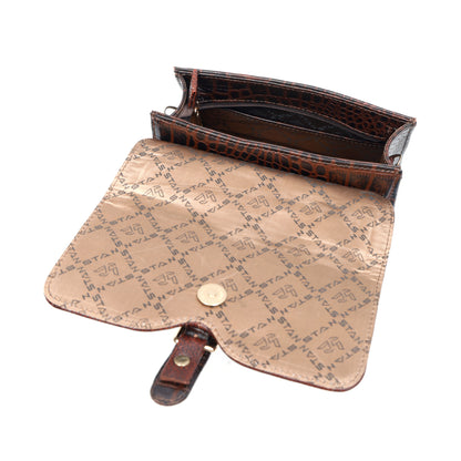 Jasmin Elite Hand-Burnished Croc Leather Mini Satchel 1 compartment  Mahogany Brown 