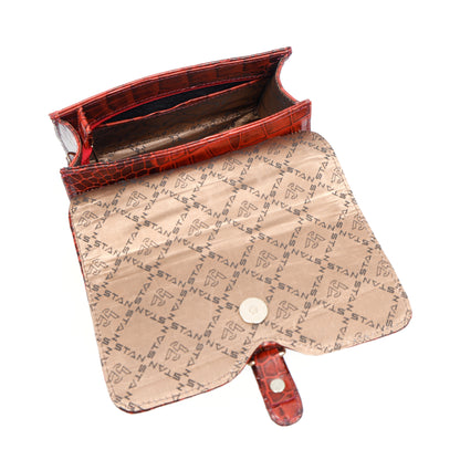 Jasmin Elite Hand-Burnished Croc Leather Mini Satchel 1 compartment Persian Red
