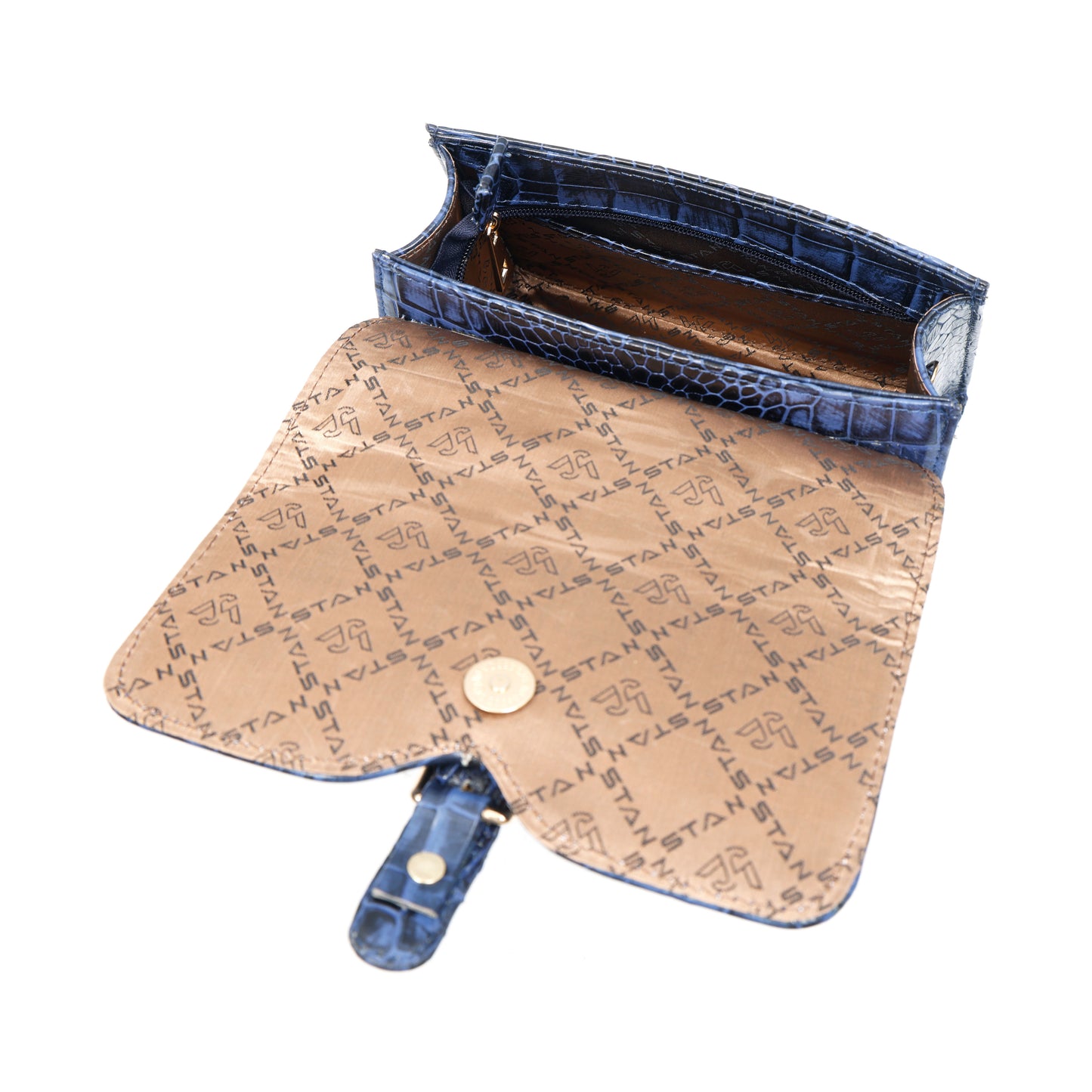 Jasmin Elite Hand-Burnished Croc Leather Mini Satchel 1 compartment Steel Blue
