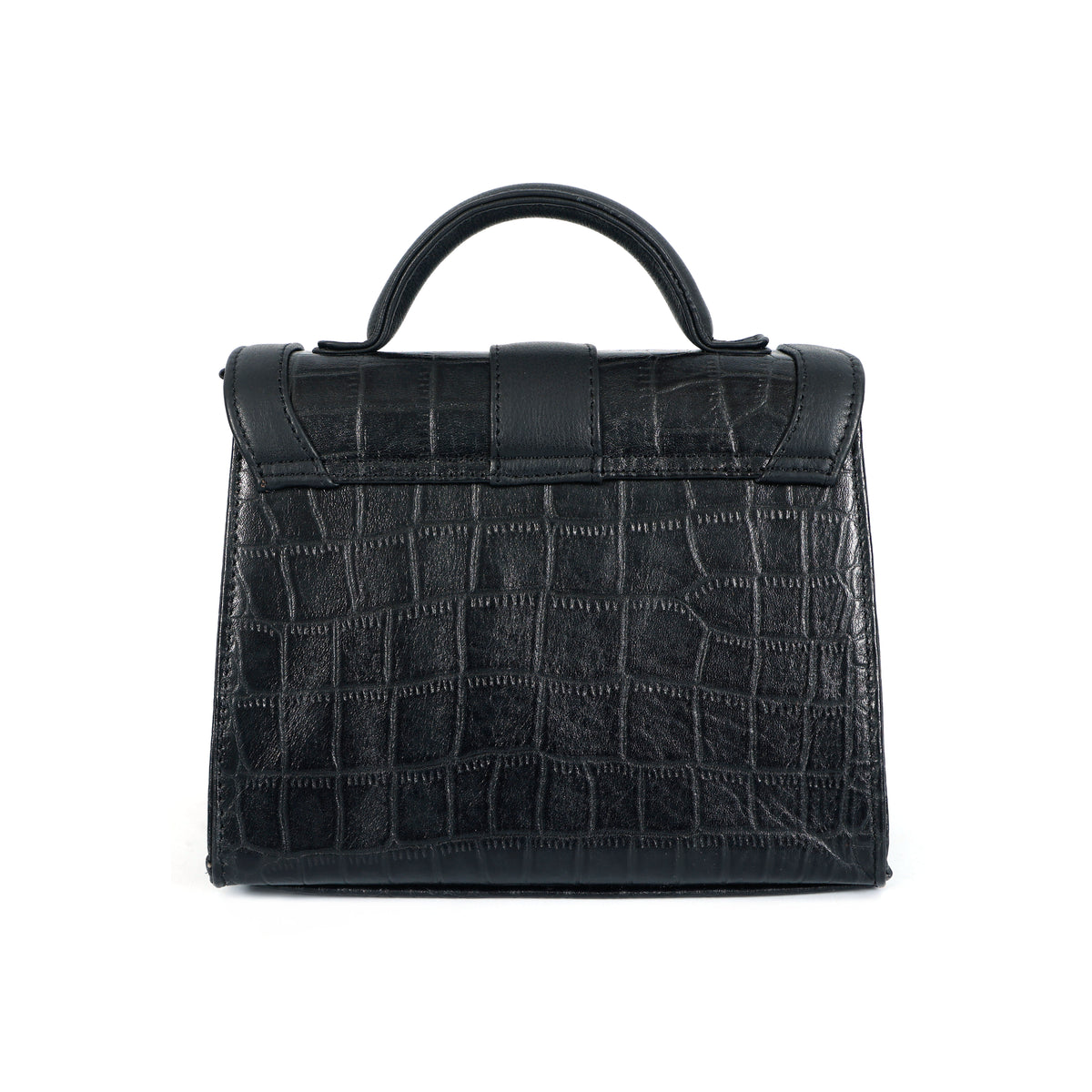Jasmin Elite Hand-Burnished Croc Leather Mini Satchel Back  Black