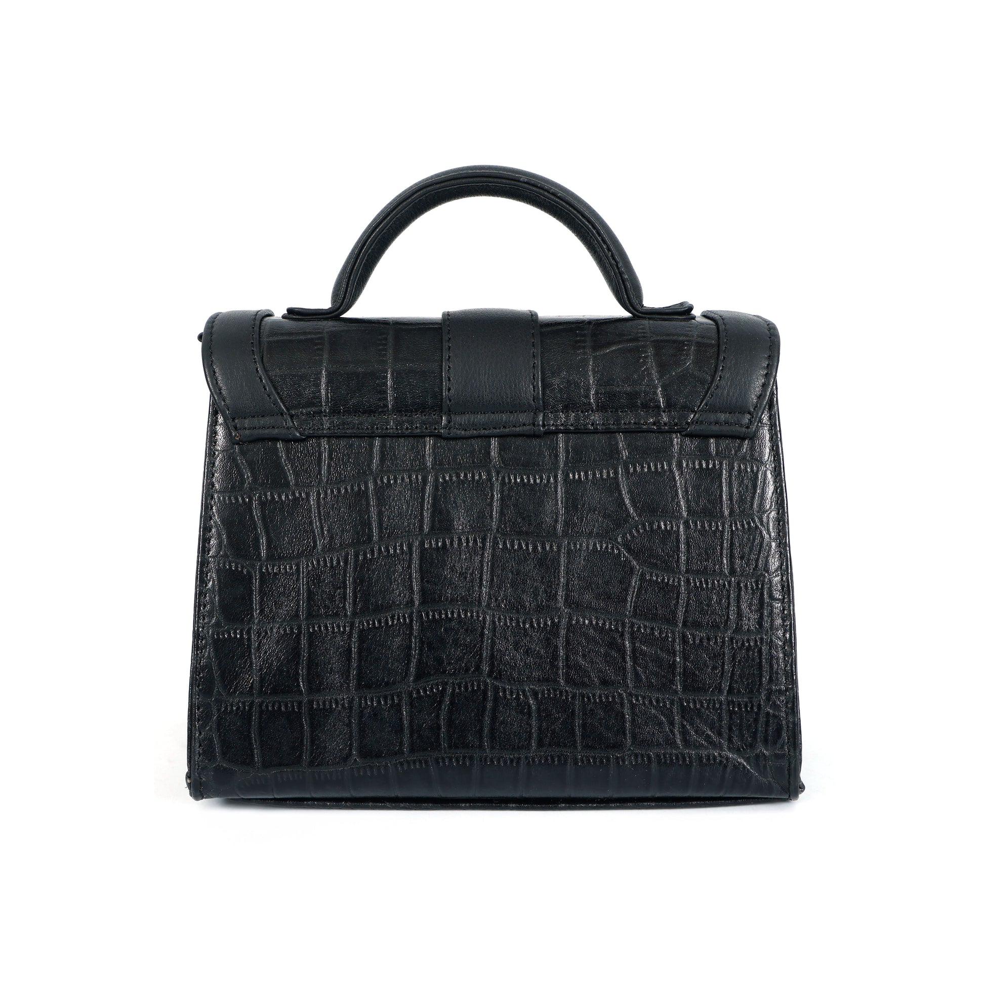 Jasmin Elite Hand-Burnished Croc Leather Mini Satchel Back  Black