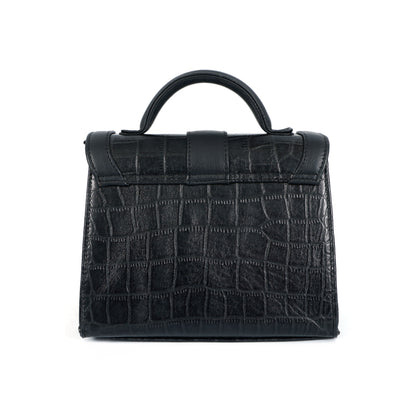 Jasmin Elite Hand-Burnished Croc Leather Mini Satchel Back  Black