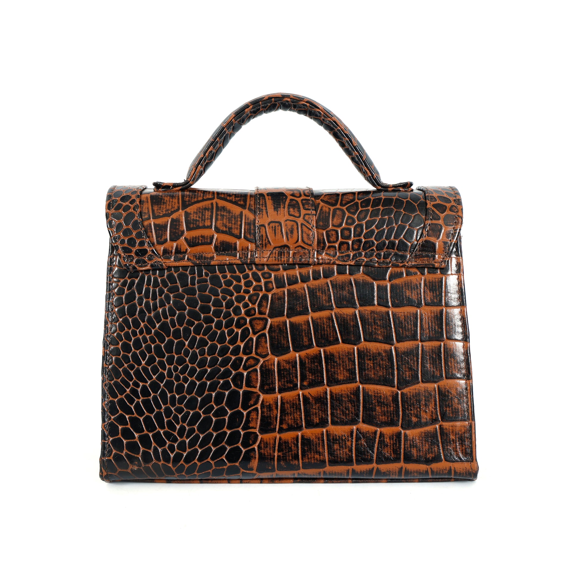 Jasmin Elite Hand-Burnished Croc Leather Mini Satchel Back Burnt Cognac