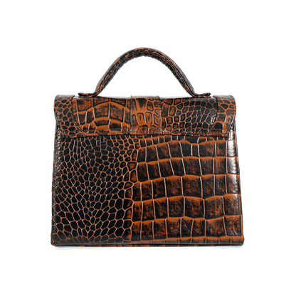 Jasmin Elite Hand-Burnished Croc Leather Mini Satchel Back Burnt Cognac
