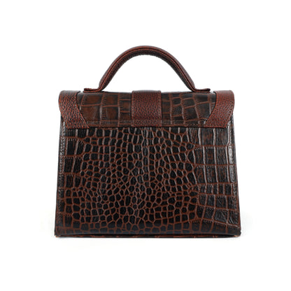 Jasmin Elite Hand-Burnished Croc Leather Mini Satchel Back  Mahogany Brown 