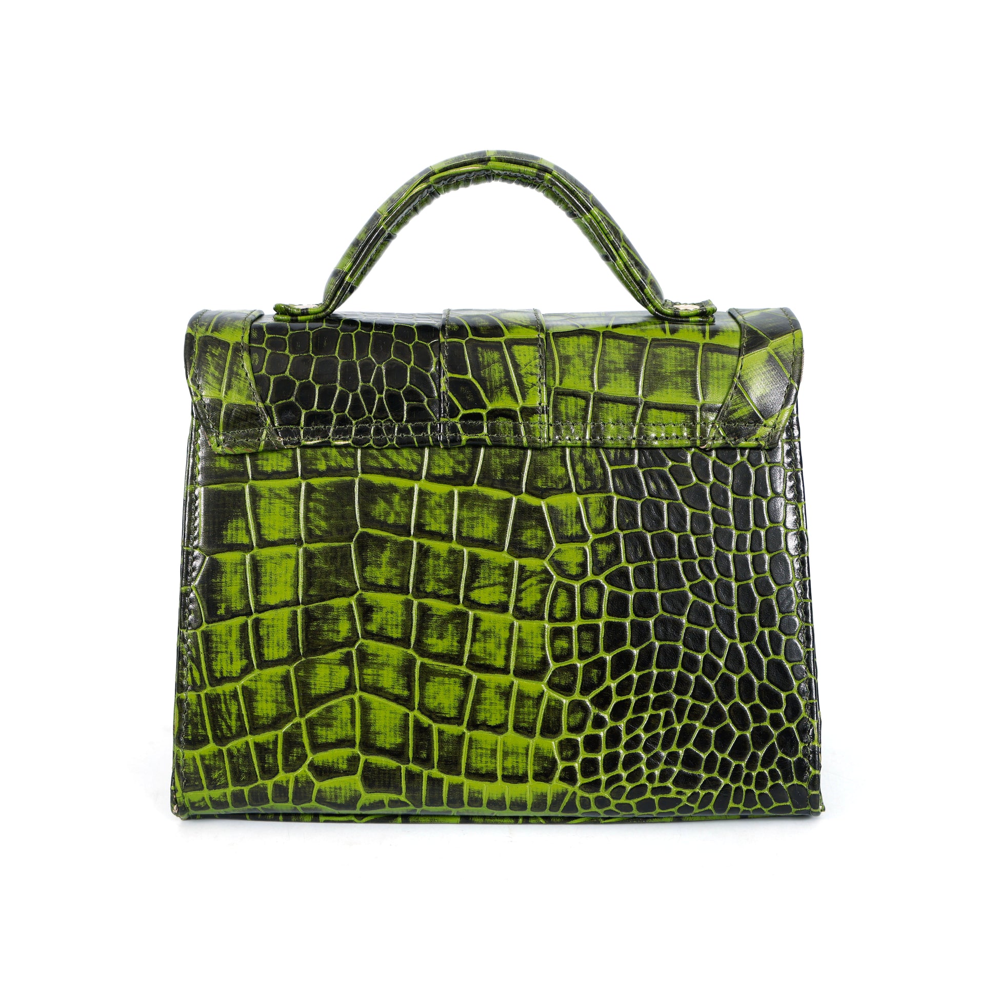 Jasmin Elite Hand-Burnished Croc Leather Mini Satchel Back  Moss Green
