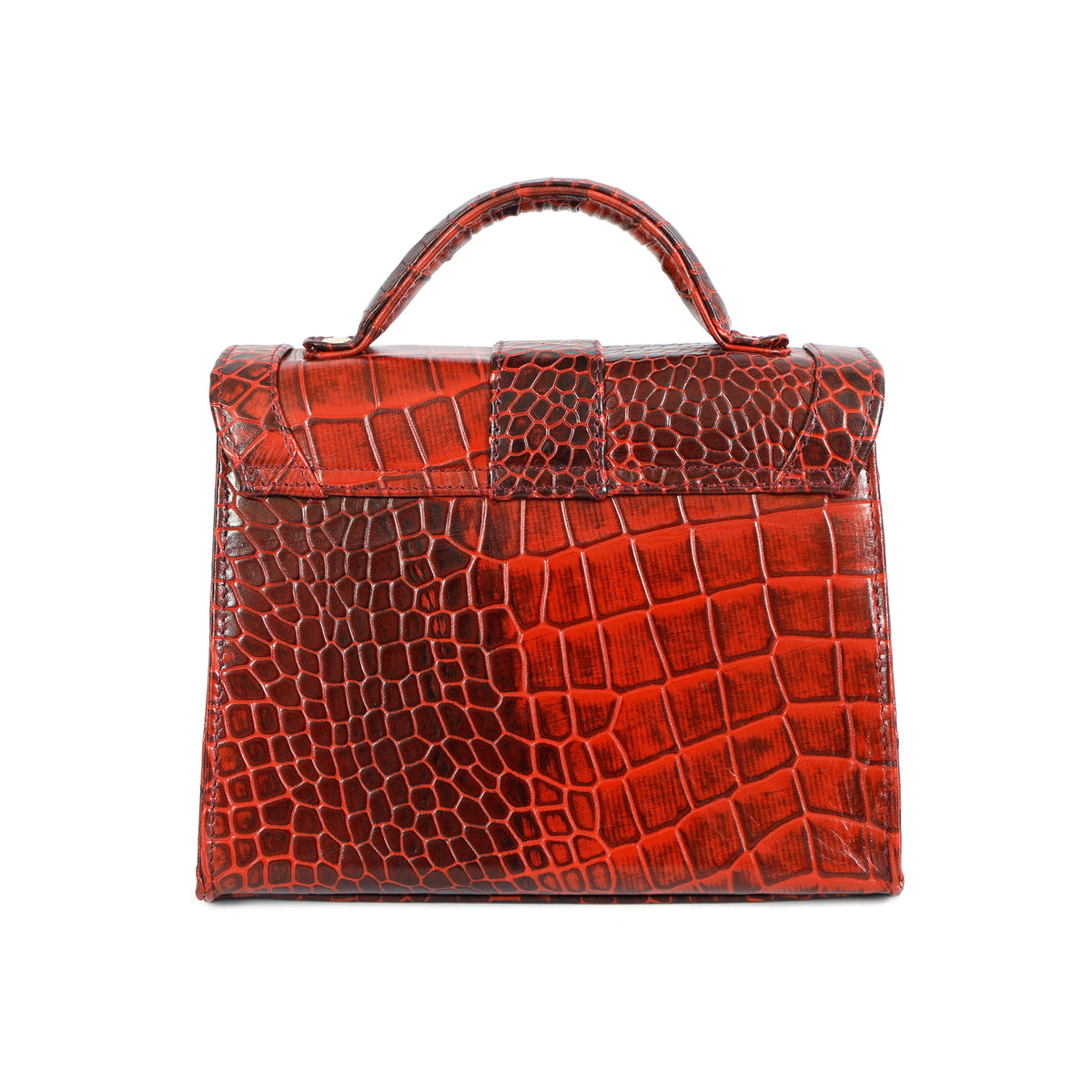 Jasmin Elite Hand-Burnished Croc Leather Mini Satchel Back Persian Red