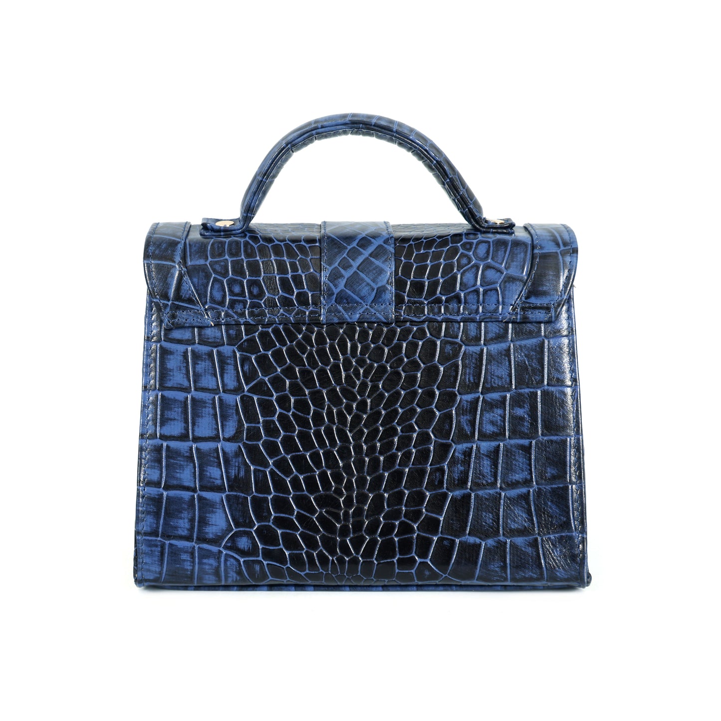 Jasmin Elite Hand-Burnished Croc Leather Mini Satchel Back Steel Blue