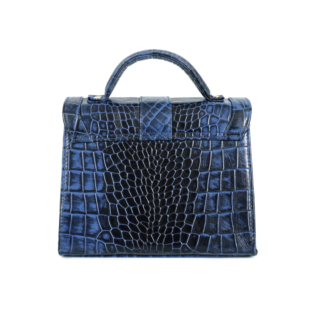 Jasmin Elite Hand-Burnished Croc Leather Mini Satchel Back Steel Blue