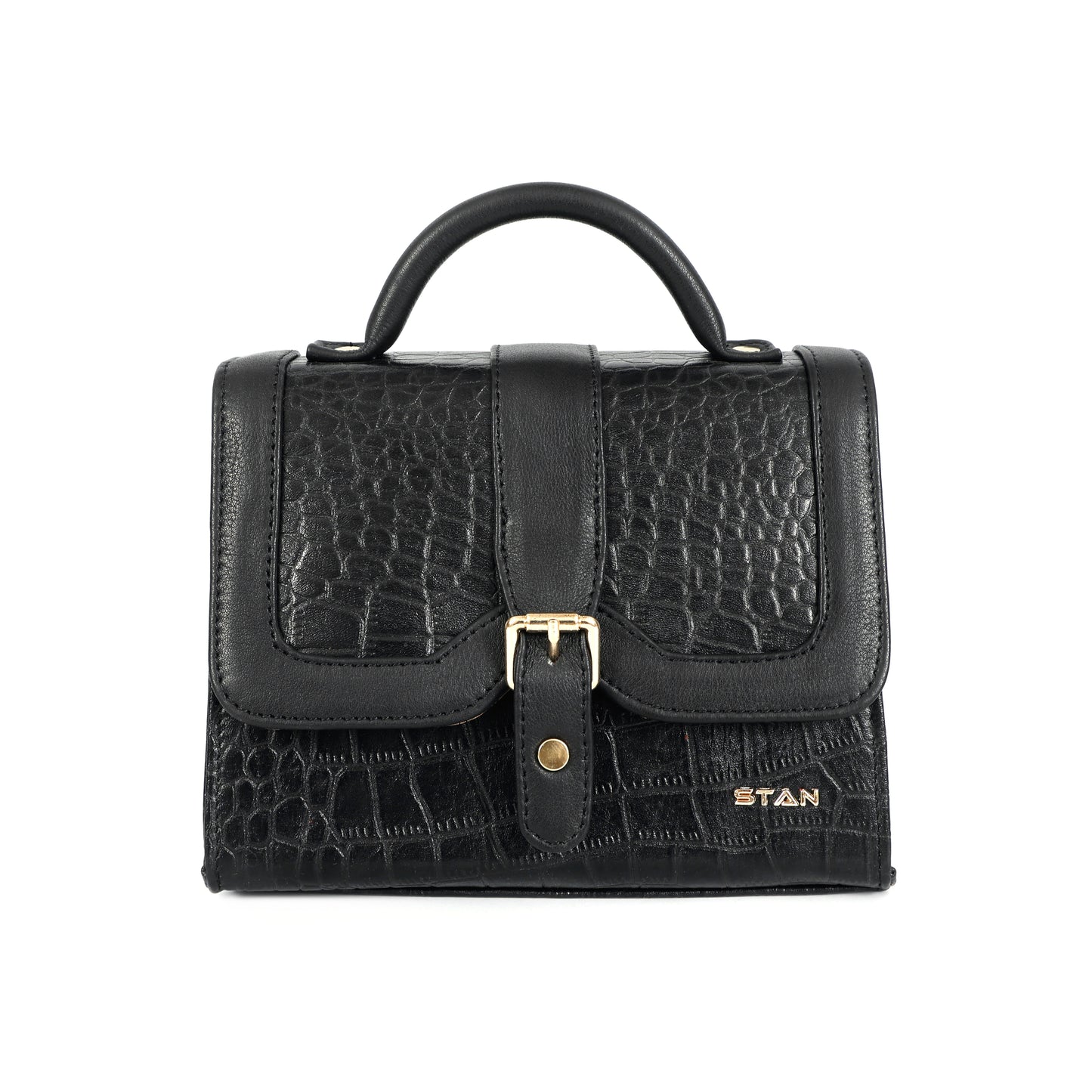 Jasmin Elite Hand-Burnished Croc Leather Mini Satchel Hero  Black