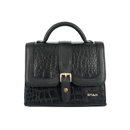Jasmin Elite Hand-Burnished Croc Leather Mini Satchel Hero  Black