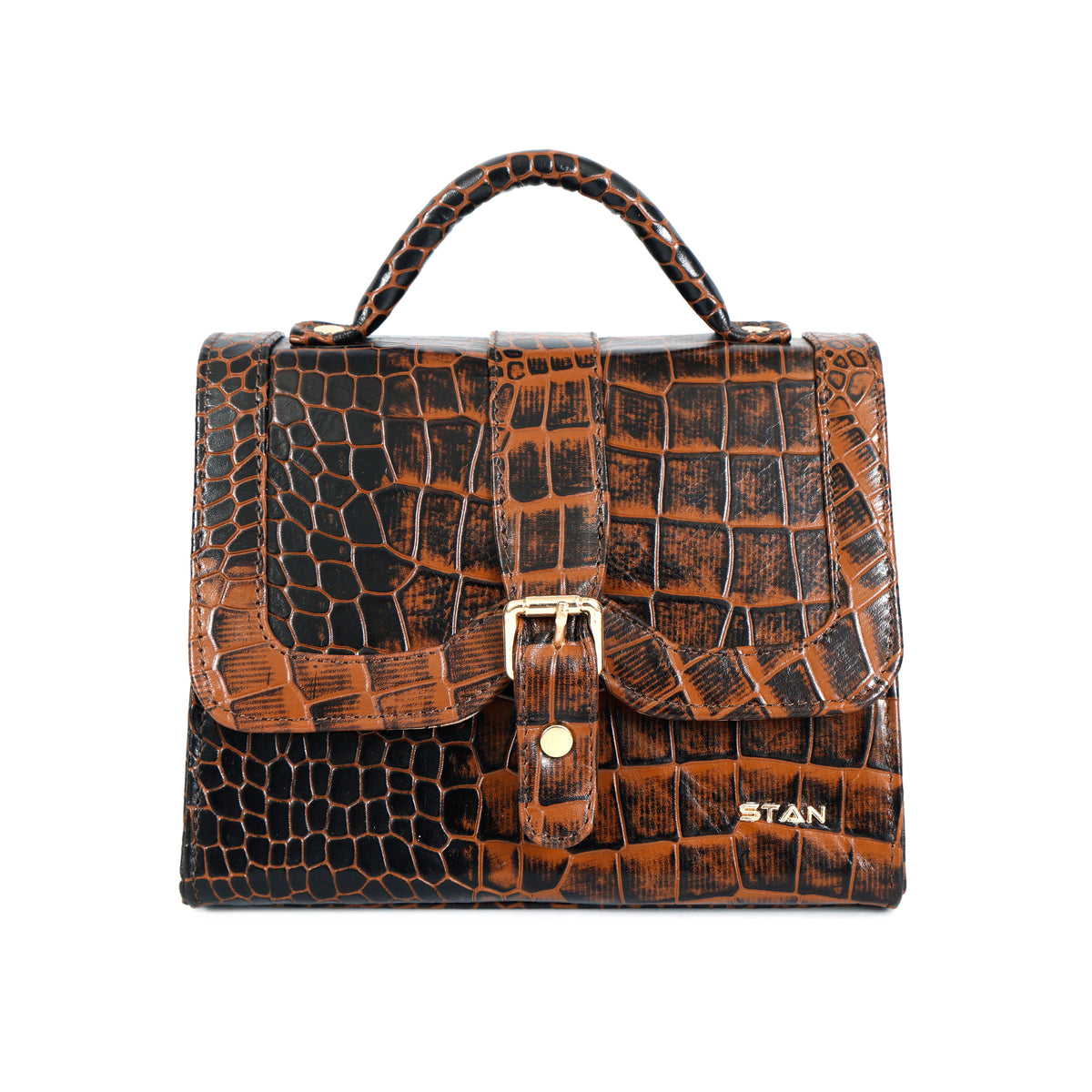 Jasmin Elite Hand-Burnished Croc Leather Mini Satchel Hero Burnt Cognac