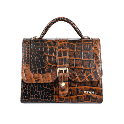 Jasmin Elite Hand-Burnished Croc Leather Mini Satchel Hero Burnt Cognac
