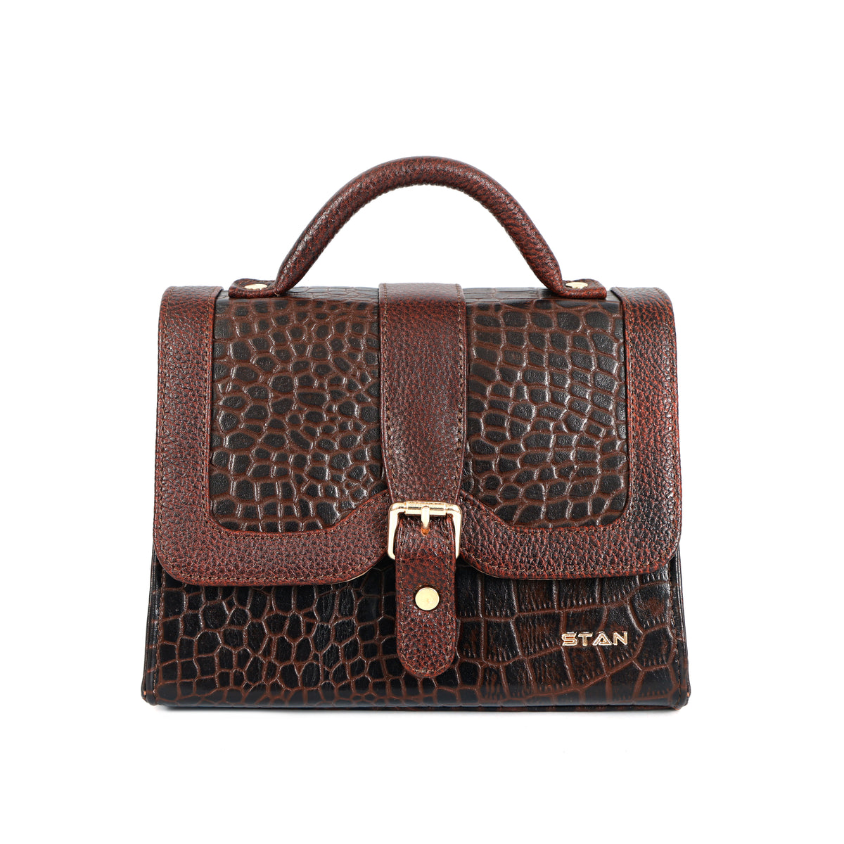 Jasmin Elite Hand-Burnished Croc Leather Mini Satchel Hero  Mahogany Brown 