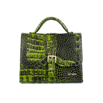 Jasmin Elite Hand-Burnished Croc Leather Mini Satchel Hero  Moss Green