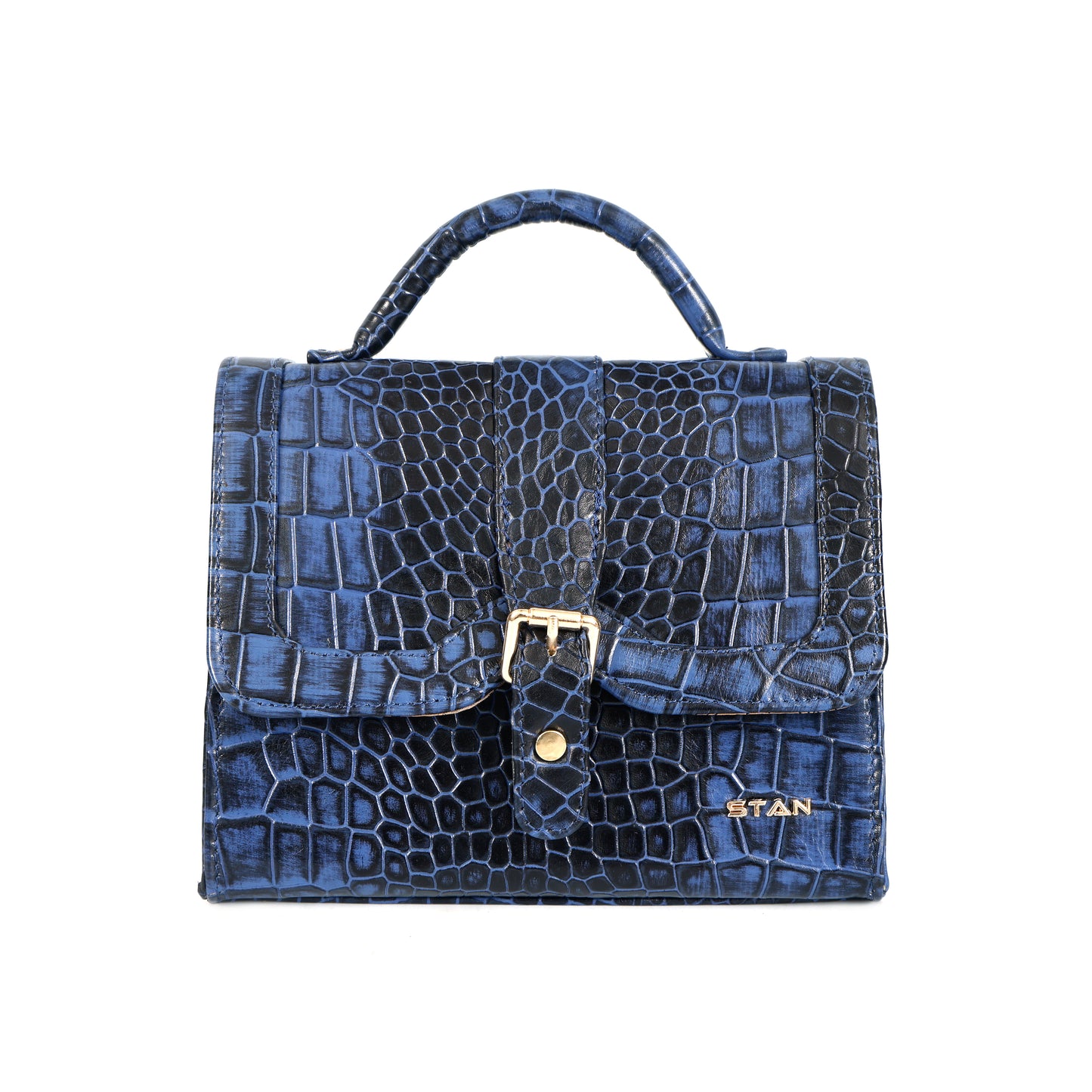 Jasmin Elite Hand-Burnished Croc Leather Mini Satchel Hero Steel Blue